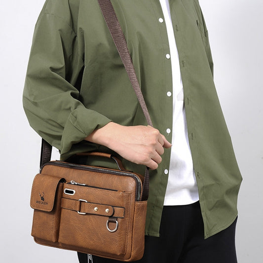 WEIXIER D235 Men Shoulder Bag Portable PU Leather Handbag(Plain Texture Light Brown) by WEIXIER