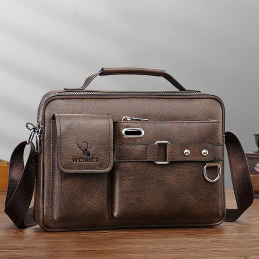 WEIXIER D235 Men Shoulder Bag Portable PU Leather Handbag(Plain Texture Dark Brown) by WEIXIER