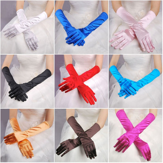 1pair Bride Gloves Satin Long Vintage Travel Sunscreen Dress Wedding Gloves(Red) by bashfashion