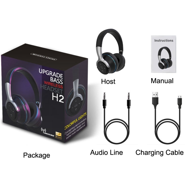 H2 Colorful Luminous Subwoofer Folding Retractable Card Wireless Bluetooth Headset(White) by bashfashion