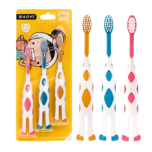 3pcs /Set RAOYI Giraffe Fine Hair Children Toothbrush Baby Cartoon Toothbrush(Yellow+Blue+Red) by bashfashion