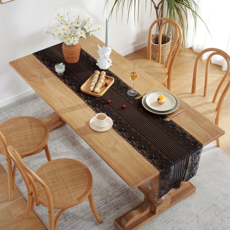 Romantic Lace Table Runner Wedding Decoration, Size: 220cm(Black Lace) by bashfashion