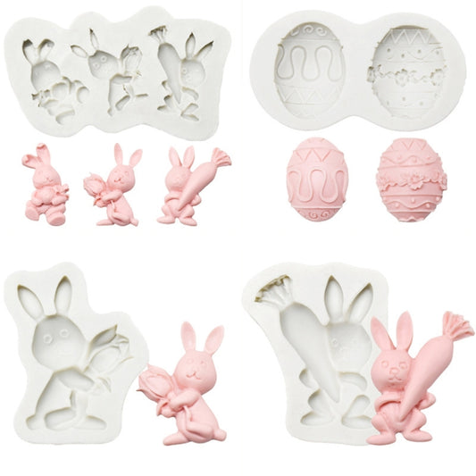 2 PCS Easter Bunny Egg Chocolate Baking Clay Silicone Mold, Specification: Three Rabbits by bashfashion