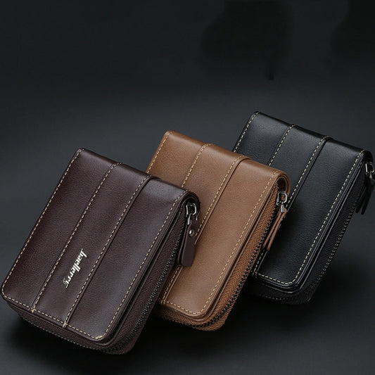 Baellerry Men Short Wallet Buckle Multi-card Coin Purse Tri-fold Zip Wallet(Black) by Baellerry