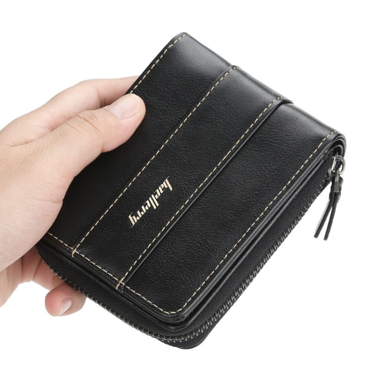 Baellerry Men Short Wallet Buckle Multi-card Coin Purse Tri-fold Zip Wallet(Light-coffee) by Baellerry
