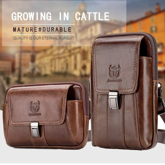 BULL CAPTAIN Multifunctional Leather Mobile Phone Small Waist Bag For Men(Horizontal Brown) by BULL CAPTAIN