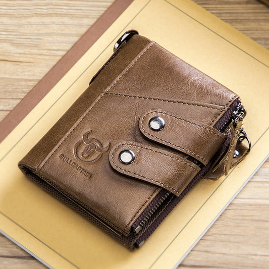 BULL CAPTAIN Leather Three-fold Zipper Wallet For Men(Brown) by BULL CAPTAIN