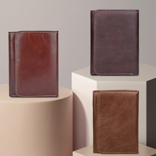 Men Casual Retro RFID Blocking Anti-Scanning Cowhide Leather Short Wallet(Coffee) by J.M.D