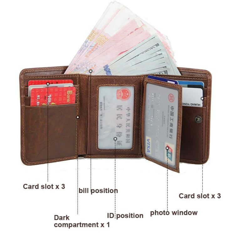 Men Casual Retro RFID Blocking Anti-Scanning Cowhide Leather Short Wallet(Chocolate Color) by J.M.D