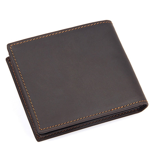 Vintage Crazy Horse Leather Wallet Short Wallet For Men(Brown Black) by bashfashion