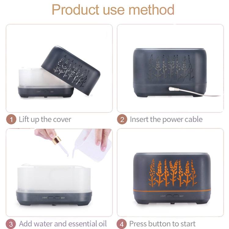 YX-1690 Wood Grain Aroma Diffuser Hollow Flame Humidifier(Black) by bashfashion