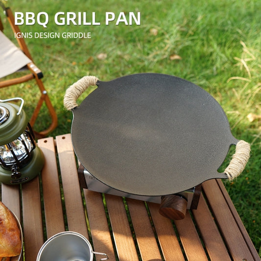 Outdoor Camping BBQ Cast Iron Grill Pan,Style: Baking Pan+Hemp Rope by bashfashion