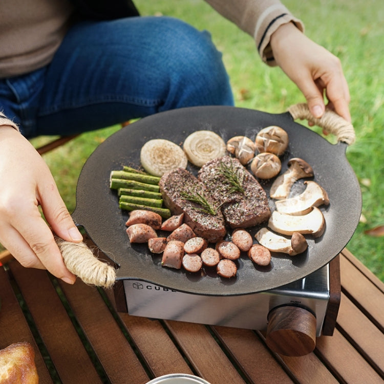 Outdoor Camping BBQ Cast Iron Grill Pan,Style: Baking Pan+Hemp Rope+Storage Bag by bashfashion
