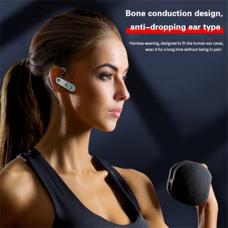 V28 Bluetooth Headset Hanging Ear Digital Display Single Ear Voice Control Earphone(Black) by bashfashion