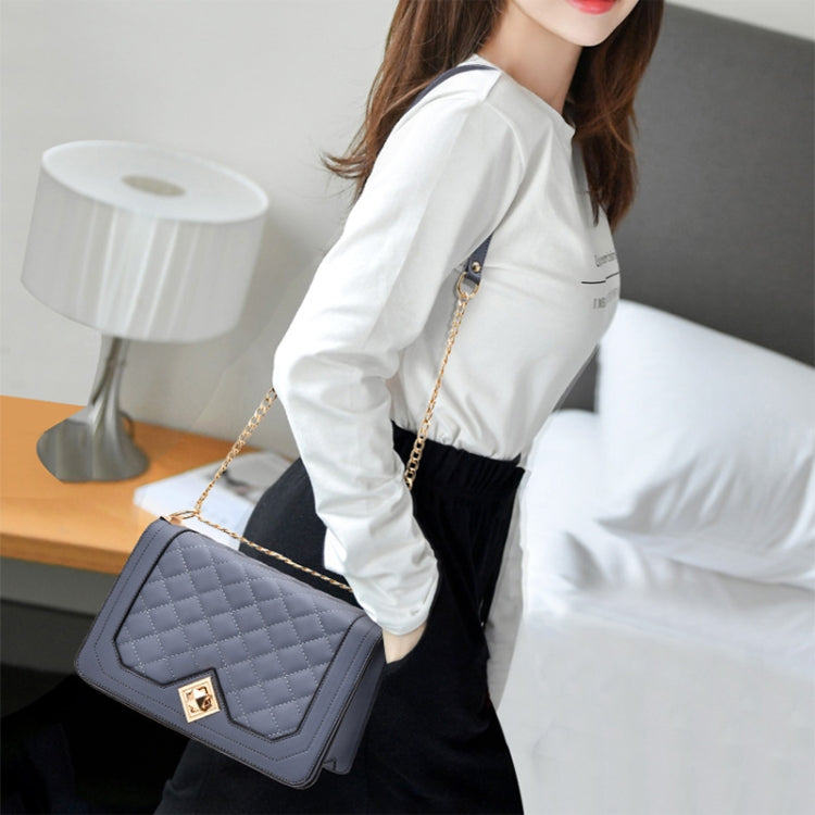 6382 One-shoulder Diagonal Rhombus Chain Bag(White) by bashfashion