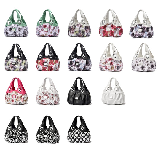 722 Women Soft Leather Handbag(White Handle Ink Flower) by bashfashion