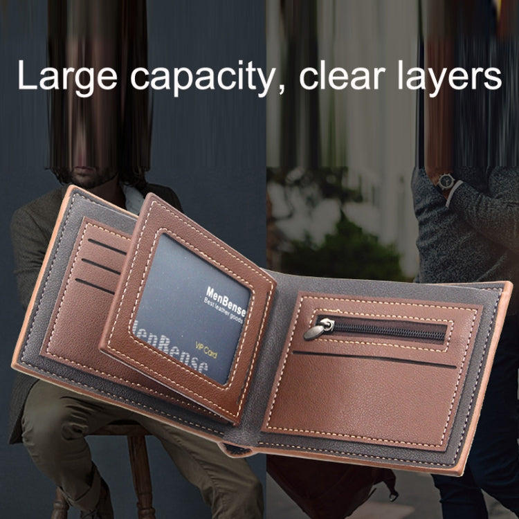 Menbense Hot Stamping Hinge Short Matte Multi-Card Large Capacity Male Wallet(D3301-4 Dark Brown) by MenBense