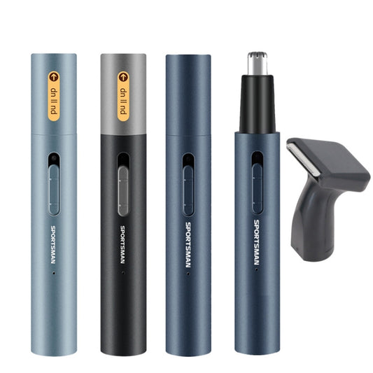 SPORTSMAN Metal Aluminum Tube Body Rechargeable Nose Hair Device, Style: Sideburns 2 In 1(Light Blue) by SPORTSMAN