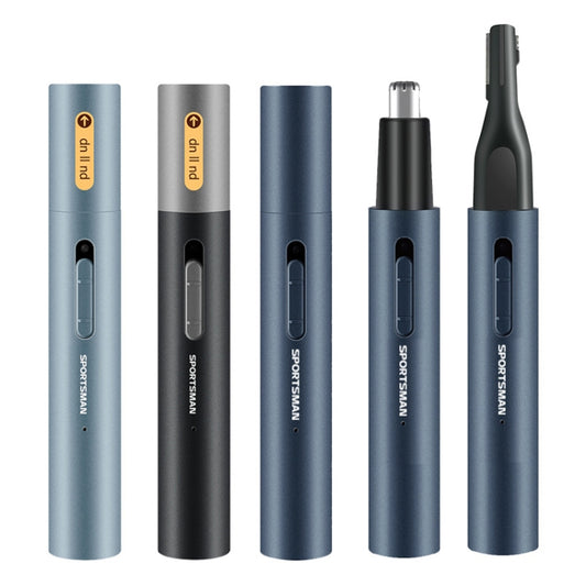SPORTSMAN Metal Aluminum Tube Body Rechargeable Nose Hair Device, Style: Eyebrow 2 In 1(Black) by SPORTSMAN