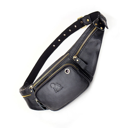 LAOSHIZI Vintage Leather Waist Bag Shoulder Crossbody Bag Shoulder Chest Bag For Men(Black) by LAOSHIZI