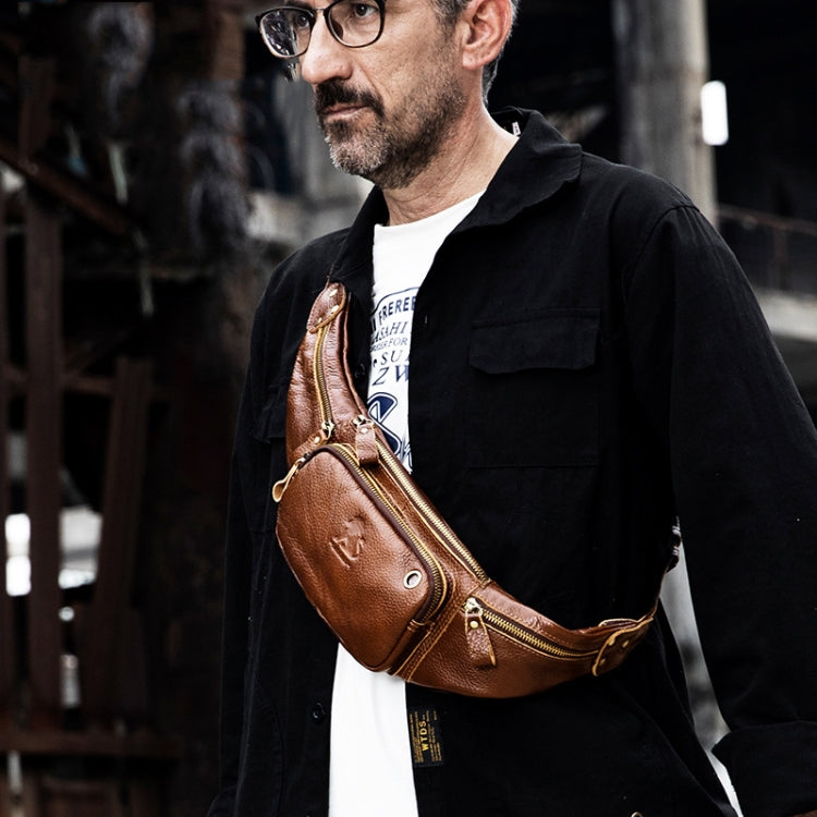 LAOSHIZI Vintage Leather Waist Bag Shoulder Crossbody Bag Shoulder Chest Bag For Men(Black) by LAOSHIZI