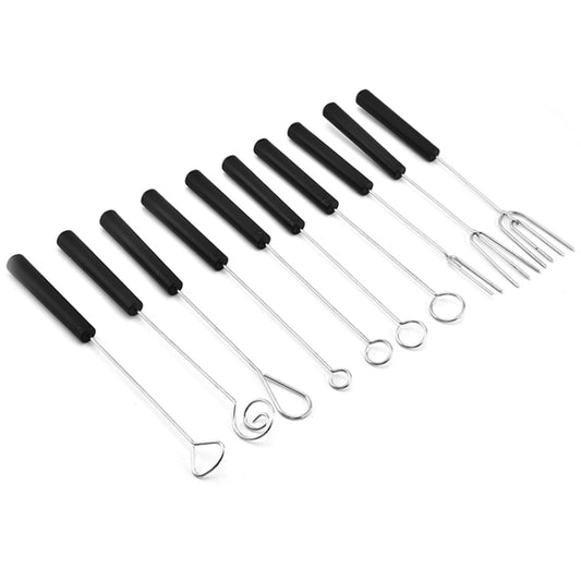 10pcs / Set Stainless Steel DIY Baking Cake Decoration Steel Fork Suit(Black) by bashfashion