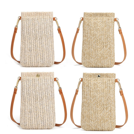 Summer Beach Bag Ladies One Shoulder Mobile Phone Bag Straw Coin Purse, Color: Cream by bashfashion