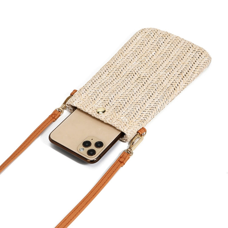 Summer Beach Bag Ladies One Shoulder Mobile Phone Bag Straw Coin Purse, Color: Cream Magnetic Buckle by bashfashion