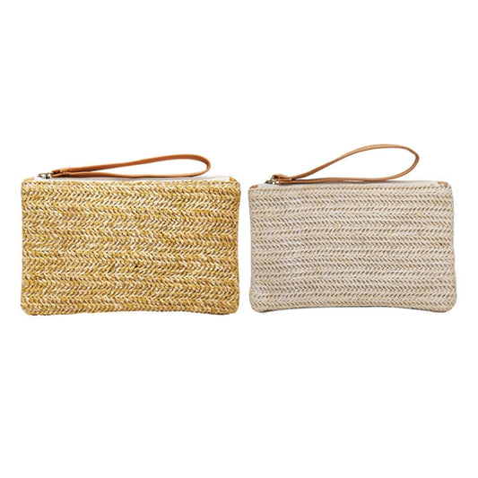 Ladies Straw Clutch Coin Purse Summer Beach Bag, Color: Large Beige With Zipper Bag by bashfashion