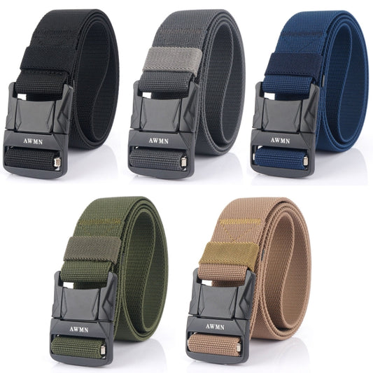 AWMN Men Outdoor Metal Buckle Elastic Nylon Belt, Length: 120cm(Plain Weave Army Green) by bashfashion