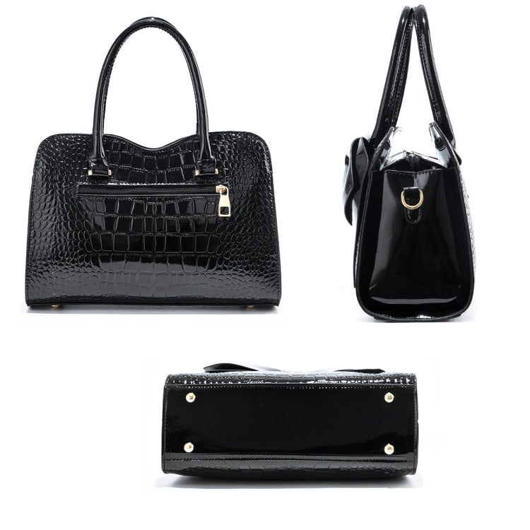 8111 Bow Bright Leather Ladies Handbag(Black) by bashfashion