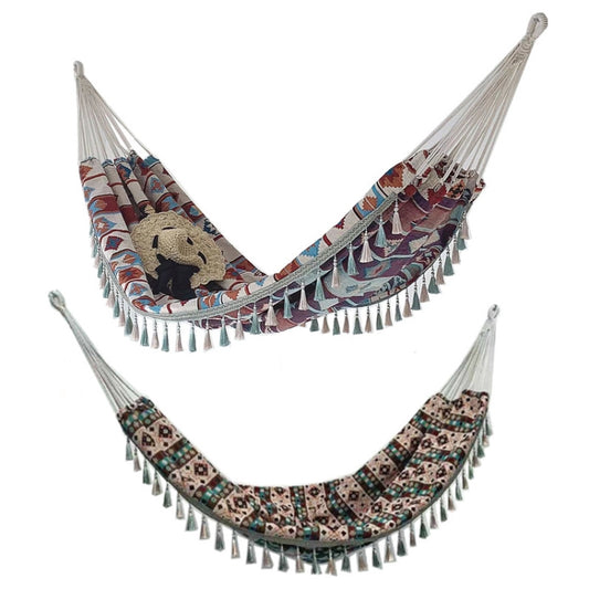Jacquard Canvas Double Plus Hammock Outdoor Indoor Tassel Hammock(706) by bashfashion
