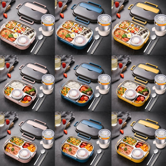 304 Stainless Steel Double-Layer Large-Capacity Portable Lunch Box, Color: Ink Pink(Medium 5 Grids) by bashfashion