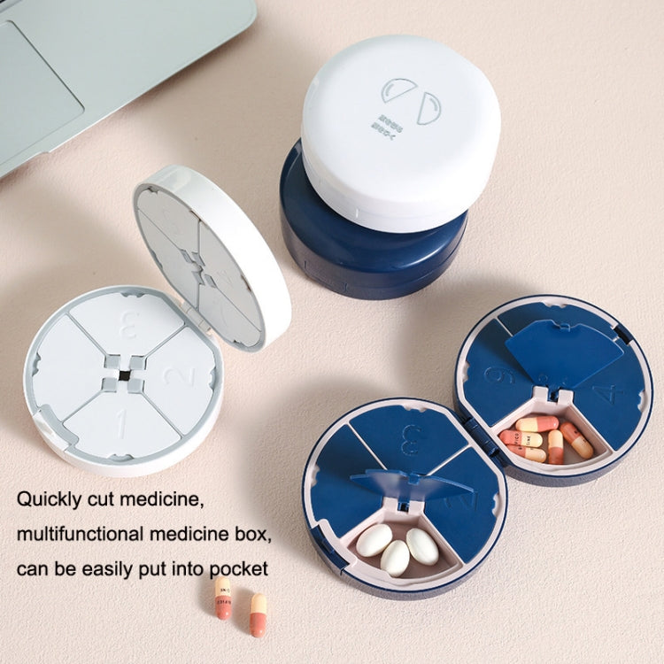 Double-layer Round Eight Grids Portable Medicine Box with Cutter(White) by bashfashion