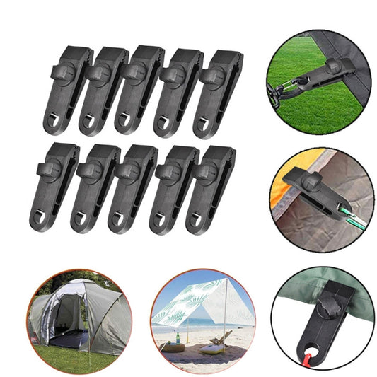 Windproof Canopy Fixed Tent Clip Rope Buckle Set 10 Clips+10 Black Ropes+10 Black PP Fast Hangings by bashfashion