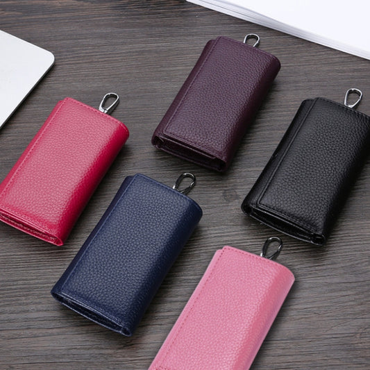 TP-9090K Genuine Leather Multifunctional Tri-Fold Key Coin Purse(Pink) by bashfashion