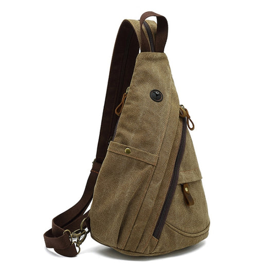 Large Capacity Casual Canvas Chest Bag Men Shoulder Messenger Bag(Coffee) by bashfashion