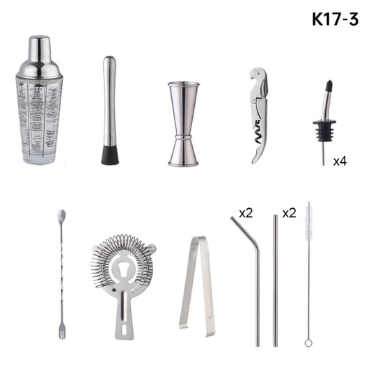 17 in 1 400ml Glass Shaker with Graduated Shaker Set(K17-3) by bashfashion