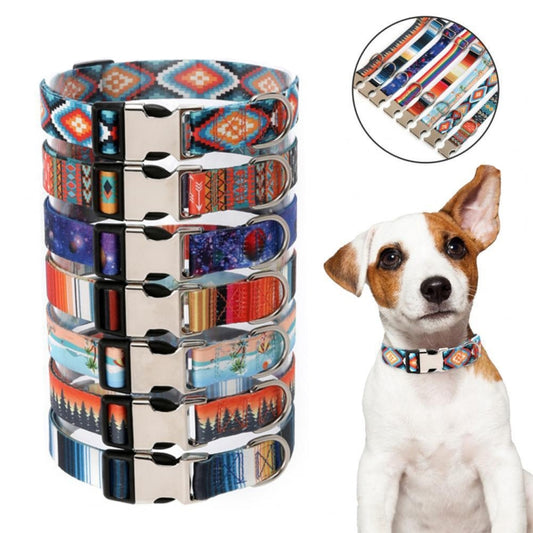 Pet Ethnic Style Polyester Cotton Print Pattern Collar, Size: M: 2.0x32-52cm(Aurora Forest) by bashfashion