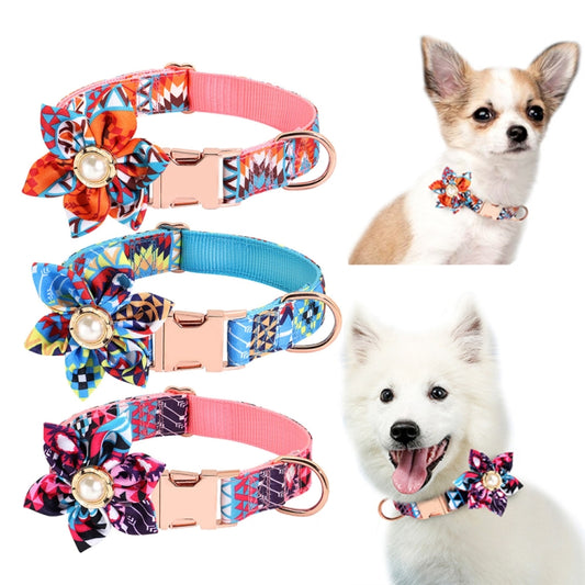 Pet Flower Adjustable Collar Metal Buckle Can be Engraved Dog Collar, Size: S 1.5x40cm(Blue) by bashfashion