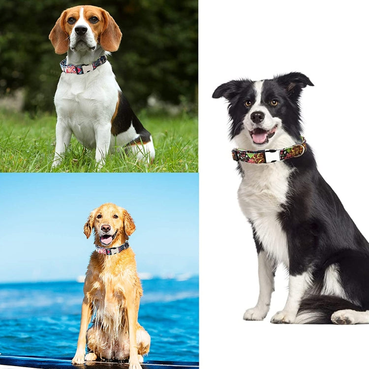 Ethnic Bohemian Floral Half Metal Buckle Dog Collar, Size: S 1.5x40cm(Green Kaleidoscope) by bashfashion