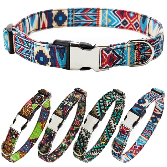 Ethnic Bohemian Floral Half Metal Buckle Dog Collar, Size: S 1.5x40cm(Floral) by bashfashion