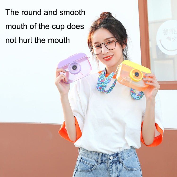 Camera Plastic Cup Children Straw Juice Cup Travel Leisure Water Cup(Purple) by bashfashion