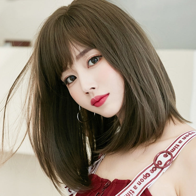 Women Medium Length Natural Realistic Full Shoulder Length Wig(Cold Brown 36cm) by bashfashion