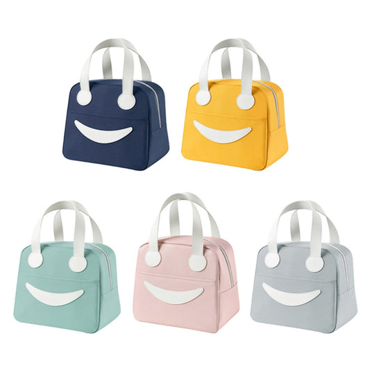 Smile Lunch Bag with Leather Handles, Size: L (Gray) by bashfashion