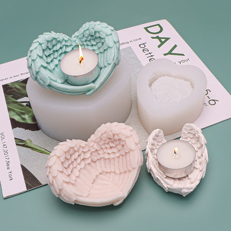 Heart Shaped Angel Wings Silicone Mold Baking Ice Cream Candle Aromatherapy Mold, Specification: L by bashfashion