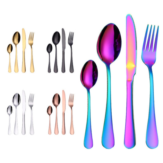 4PCS/Set Stainless Steel Western Steak Fork Spoon Knife Set, Color: Black by bashfashion