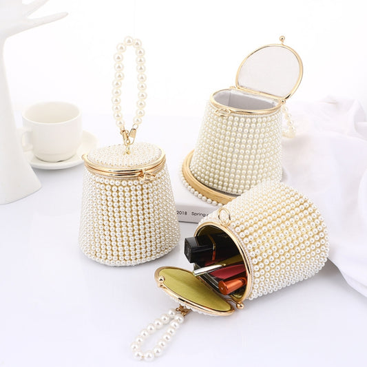 Pearl Evening Bag Mini Tote Pearl Bucket Bag, Color: White Bottom Beige Pearl by bashfashion