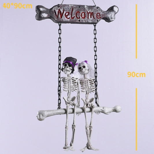 G01 Halloween Skull Skeleton Bride and Groom Welcome House Pendant by bashfashion