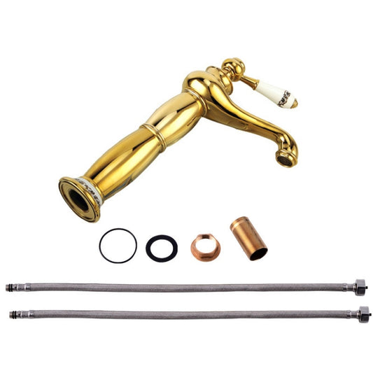 Antique Hot and Cold Bathroom Washbasin Faucet, Style: High Model+Water Inlet Pipe by bashfashion